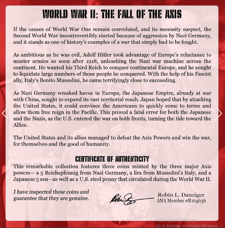 World War II: The Axis Powers Four Coin collection mini album