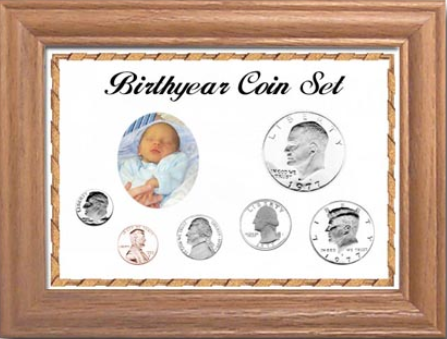 Solid Oak Birthyear Frame Cent thru Large $ - White