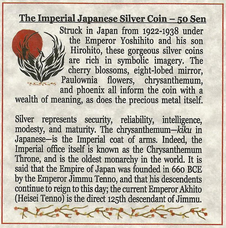 1922-1938 Imperial Japanese Silver Coin 50 Sen