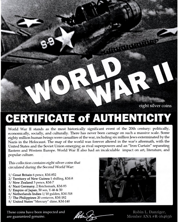 World War II: A Set of Eight Silver Coins