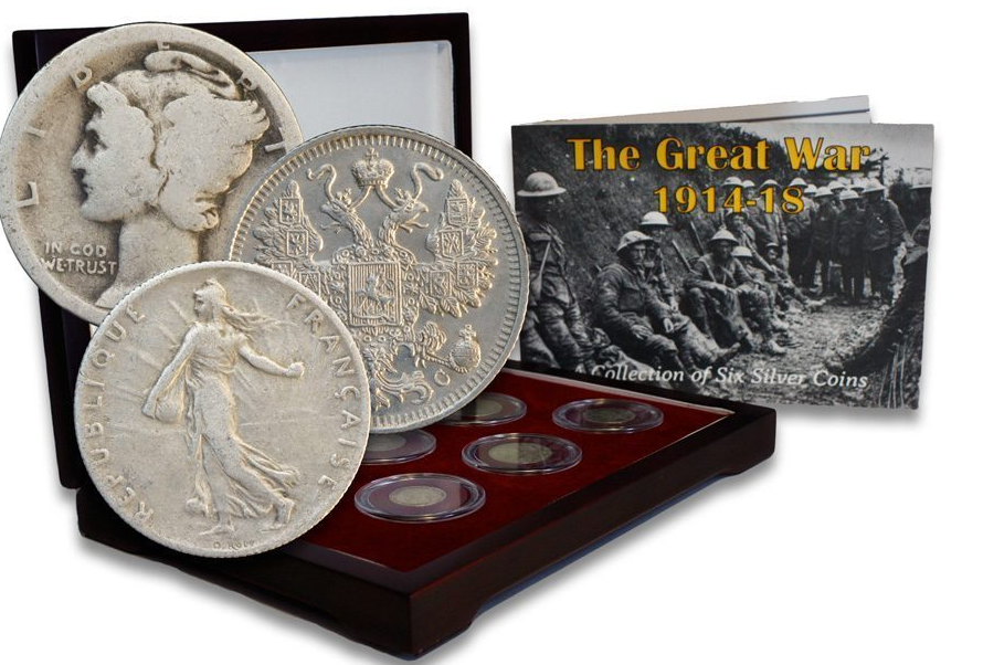 he Great War Box: 6 Silver Coins from the First World War (WWI) (Six-Coin Box)